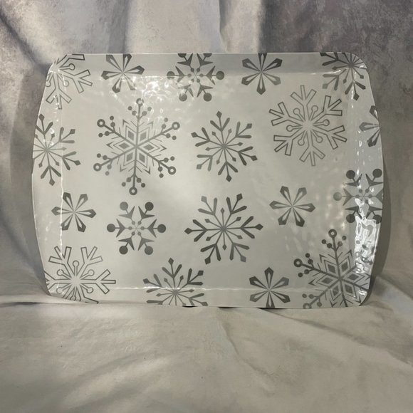 Melamine White & Sliver Snowflake Platter, Tray & Bowl Set - Picture 3 of 9